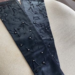 VINTAGE BLACK SATIN FULL FINGER OPERA GLOVES WITH BEAUTIFUL STICKING & BEADING